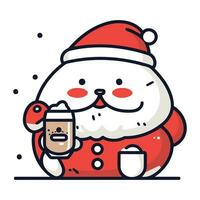 mignonne Père Noël claus en portant une tasse de café. vecteur illustration.