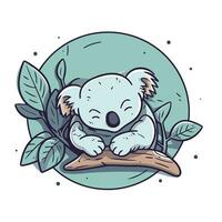 mignonne koala séance sur une branche avec feuilles. vecteur illustration.