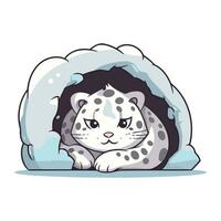 mignonne léopard dans une neige trou. vecteur illustration sur blanc Contexte.