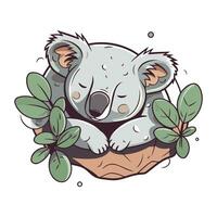mignonne koala en train de dormir dans le nid avec feuilles. vecteur illustration