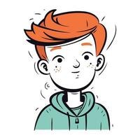 vecteur illustration de une garçon avec rouge cheveux dans une bleu sweat à capuche