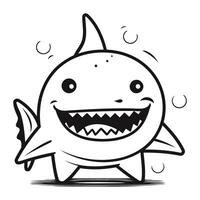 noir et blanc vecteur illustration de une requin en riant. dessin animé style.
