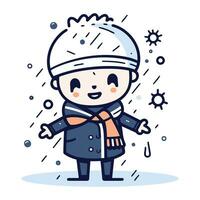mignonne garçon portant hiver vêtements. vecteur illustration dans dessin animé style.