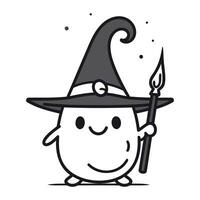 souriant dessin animé sorcière avec la magie baguette magique. vecteur illustration. Halloween.