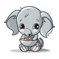 mignonne l'éléphant en mangeant une bol de céréales. dessin animé vecteur illustration