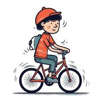 mignonne peu garçon équitation une vélo. vecteur illustration dans dessin animé style.