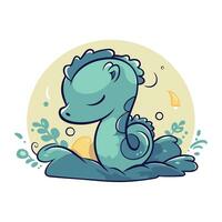 vecteur illustration de une mignonne bleu dinosaure avec escargot coquille. dessin animé style.