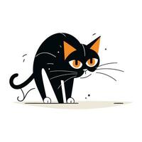 mignonne dessin animé noir chat avec gros Orange yeux. vecteur illustration.
