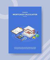 Finances calculatrice hypothécaire personnes debout autour de la maison vecteur