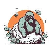 gorille dans une nid. main tiré vecteur illustration dans dessin animé style.