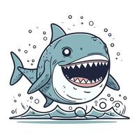 dessin animé requin avec ouvert bouche et dents. vecteur illustration pour votre conception
