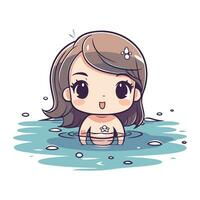 mignonne peu fille baigné dans le l'eau. vecteur illustration.