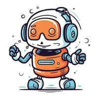 mignonne dessin animé astronaute personnage avec écouteurs. vecteur illustration.