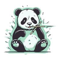 mignonne Panda avec baguettes. main tiré vecteur illustration.