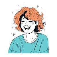 vecteur illustration de une fille avec rouge cheveux dans une bleu t chemise.