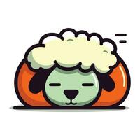 mignonne mouton en train de dormir sur une oreiller. vecteur illustration dans dessin animé style.