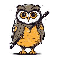 hibou avec une base-ball chauve souris. vecteur illustration sur blanc Contexte.