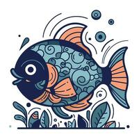 mignonne dessin animé poisson. vecteur illustration pour votre conception. coloration livre