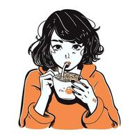 magnifique Jeune femme en buvant une tasse de café. vecteur illustration.