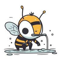 mignonne dessin animé abeille dans flaque de l'eau. vecteur illustration.