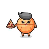 dessin animé mignon de basket-ball mangeant de la pizza vecteur
