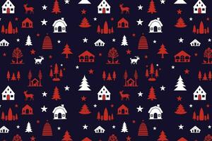 une Noël à thème modèle avec des arbres, renne, et Maisons vecteur