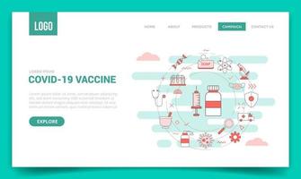 concept de vaccin corona covid-19 avec icône de cercle pour modèle de site Web vecteur