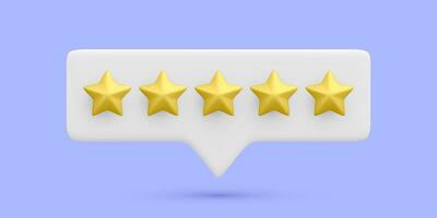 3d réaliste bulle évaluation cinq étoiles pour excellent prestations de service. évaluation de client, produit examen. qualité client retour d'information concept. vecteur illustration