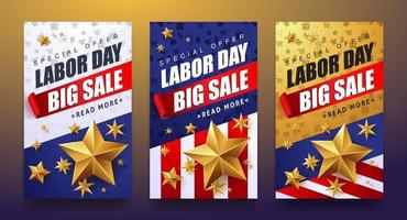 modèle de bannière de promotion de vente de fête du travail avec drapeau américain vecteur