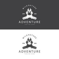 feu logo, brûlant feu bois et Feu pour camping rétro ancien aventure conception vecteur