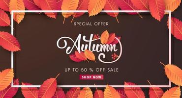 mise en page de fond de vente d'automne décorer avec des feuilles vecteur