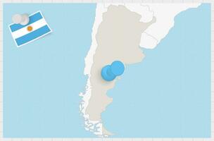 carte de Argentine avec une épinglé bleu broche. épinglé drapeau de Argentine. vecteur