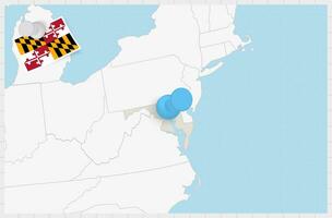 carte de Maryland avec une épinglé bleu broche. épinglé drapeau de Maryland. vecteur