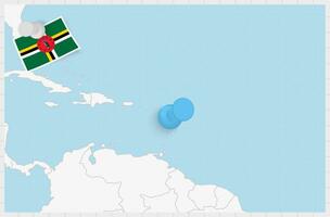 carte de Dominique avec une épinglé bleu broche. épinglé drapeau de dominique. vecteur