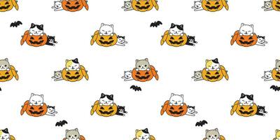 chat sans couture modèle Halloween citrouille vecteur chaton chauve souris écharpe isolé répéter fond d'écran tuile Contexte dessin animé personnage griffonnage illustration conception