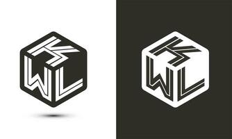 k w l lettre logo conception avec illustrateur cube logo, vecteur logo moderne alphabet Police de caractère chevauchement style. prime affaires logo icône. blanc Couleur sur noir Contexte