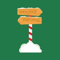mignonne Nord pôle panneaux de signalisation et Noël en bois rue panneaux dans neige, hiver pointeurs avec guirlandes, neige, et rayé poteaux. Noël dessin animé vecteur illustration.