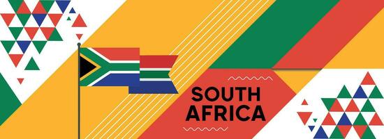 Sud Afrique nationale ou indépendance journée bannière conception pour pays fête. drapeau de Sud Afrique avec moderne rétro conception et abstrait géométrique Icônes. vecteur illustration.