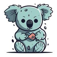 mignonne dessin animé koala ours avec une billet. vecteur illustration.