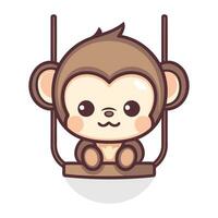 mignonne singe dessin animé. vecteur illustration de une mignonne singe sur une balançoire.