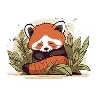 mignonne rouge Panda avec carotte. vecteur illustration dans dessin animé style.