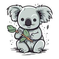 mignonne dessin animé koala en portant une branche de eucalyptus vecteur