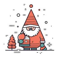 dessin animé Père Noël claus avec Noël arbre. vecteur illustration dans ligne style.