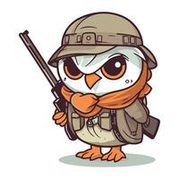 hibou avec une fusil sur une blanc Contexte. vecteur illustration.