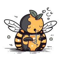 mignonne dessin animé abeille avec une livre. vecteur illustration sur blanc Contexte.