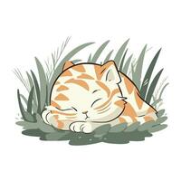 mignonne chat en train de dormir dans le herbe. vecteur illustration sur blanc Contexte.