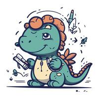 mignonne dessin animé dinosaure avec une livre. vecteur illustration pour votre conception