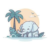 mignonne l'éléphant sur le plage. vecteur illustration dans plat style.