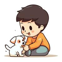 vecteur illustration de une garçon en jouant avec une chien sur blanc Contexte.