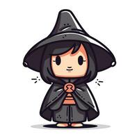mignonne peu fille portant sorcière costume dessin animé vecteur illustration.